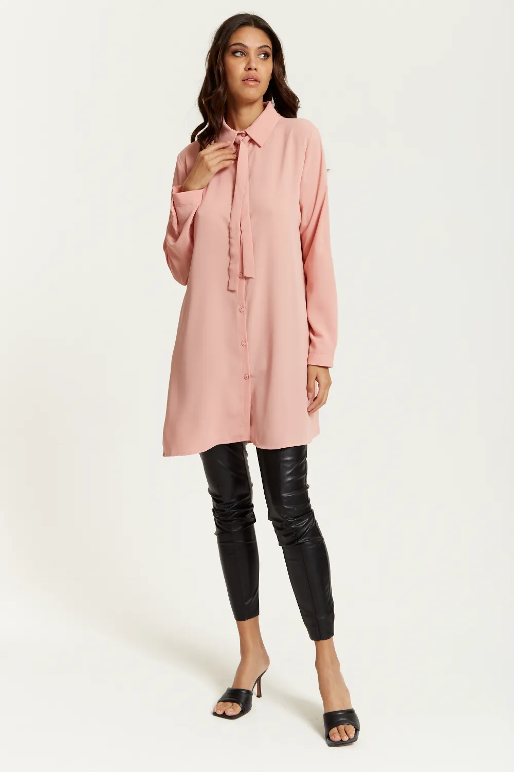 Hoxton Gal Oversized Tie Detailed Shirt Tunic