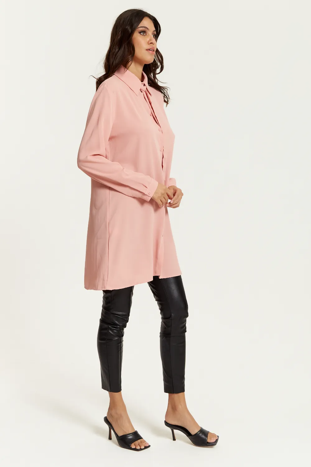 Hoxton Gal Oversized Tie Detailed Shirt Tunic