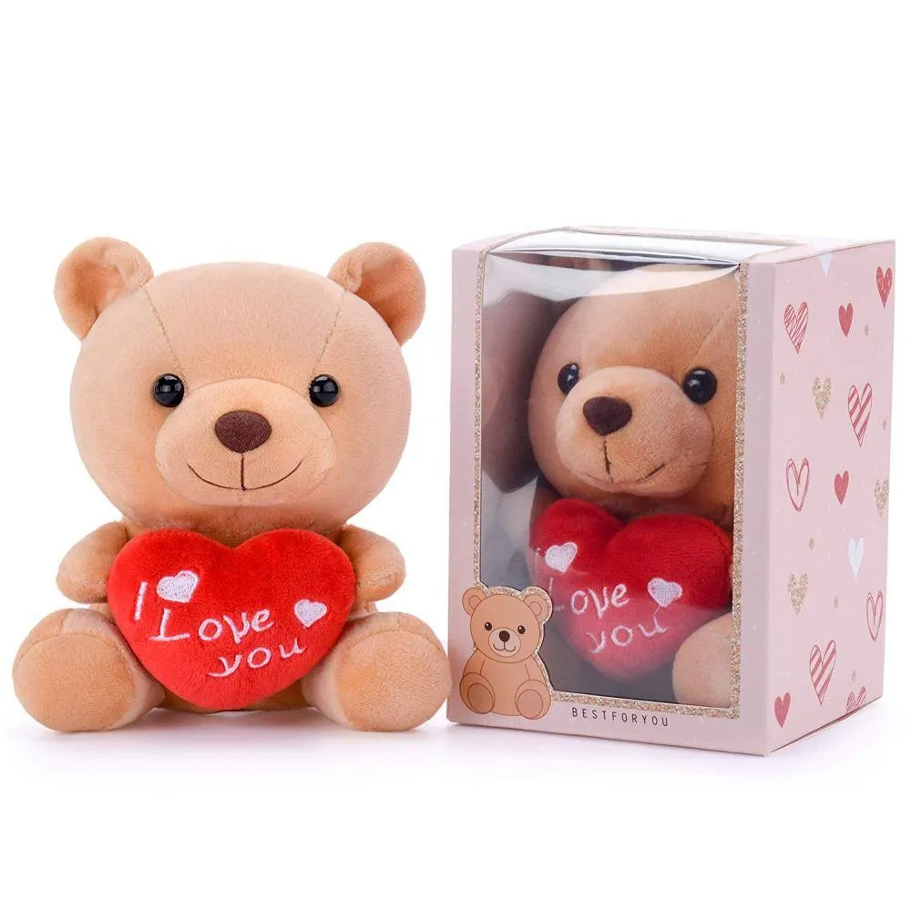 I Love You Stuffed Teddy Bear with Heart Plush Toy Gift 6 Inches for Valentines Day