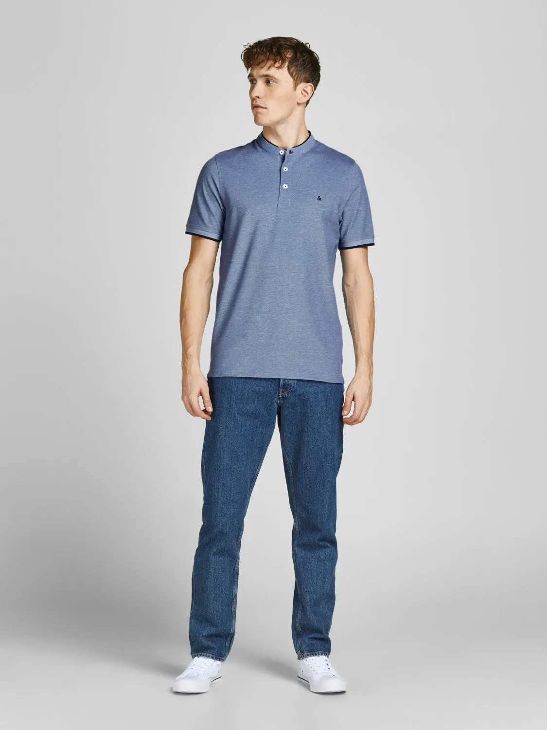 Jack & Jones Mens 'JJ Paulos Mao' Grandad Neck Polo T-Shirt