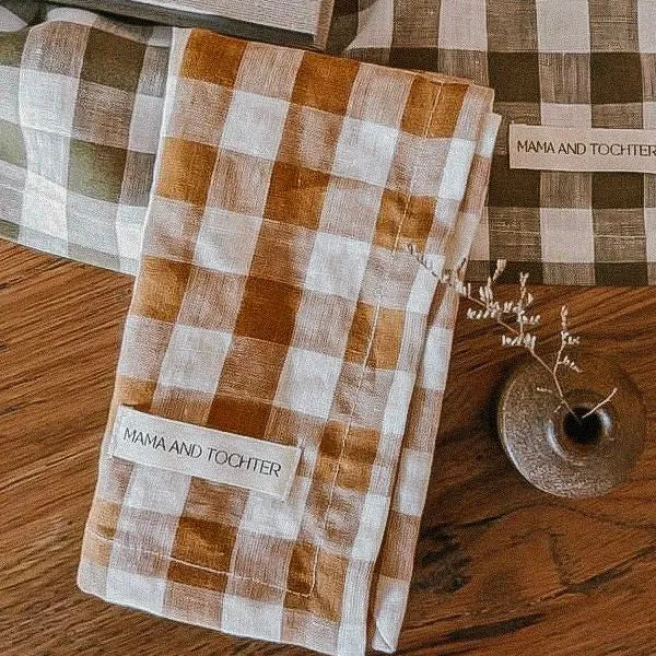 Linen Tea Towel - Toffee Gingham