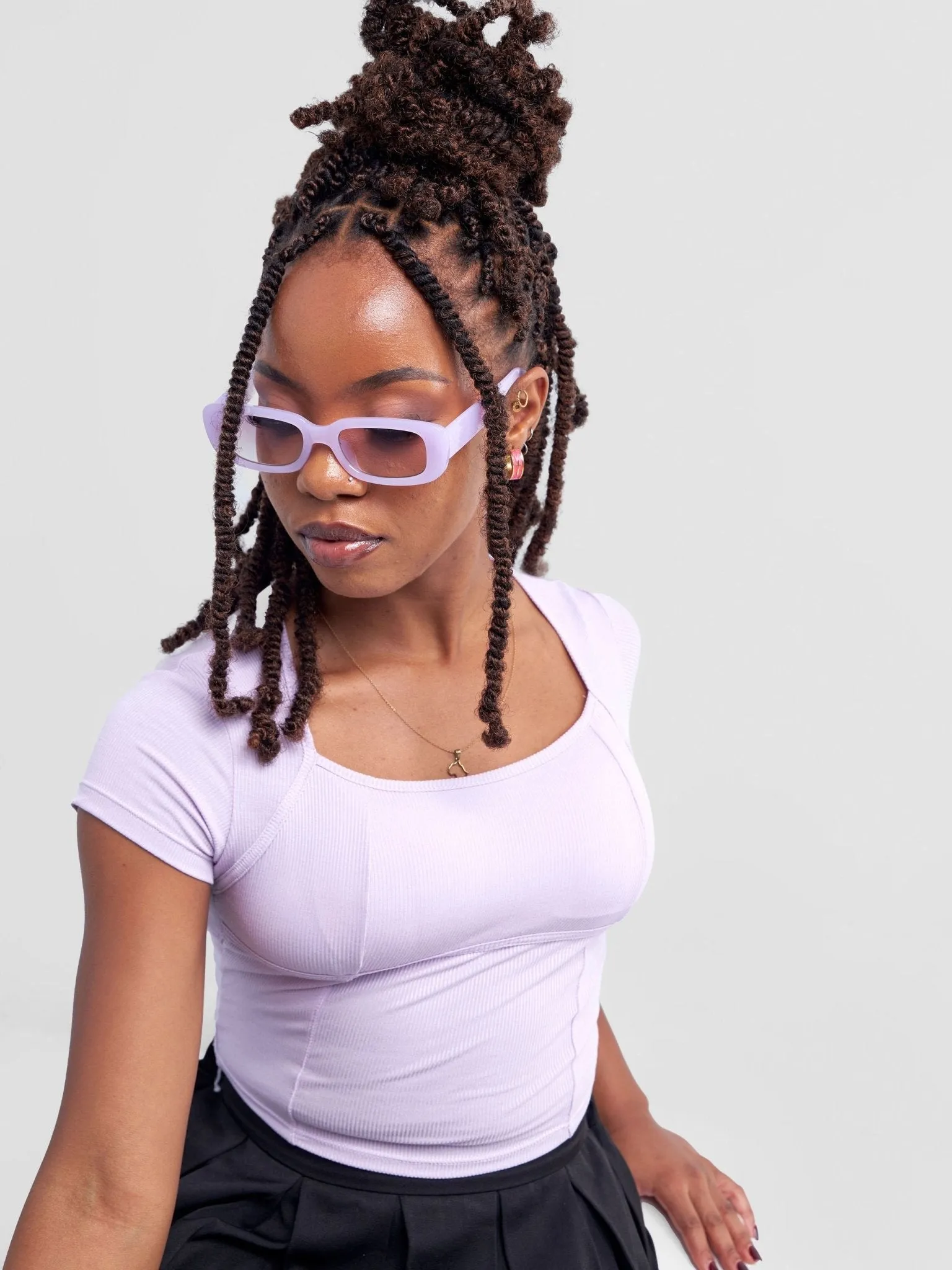 Lola Cropped Tee With Padded Bust & Corset Design - Lavender