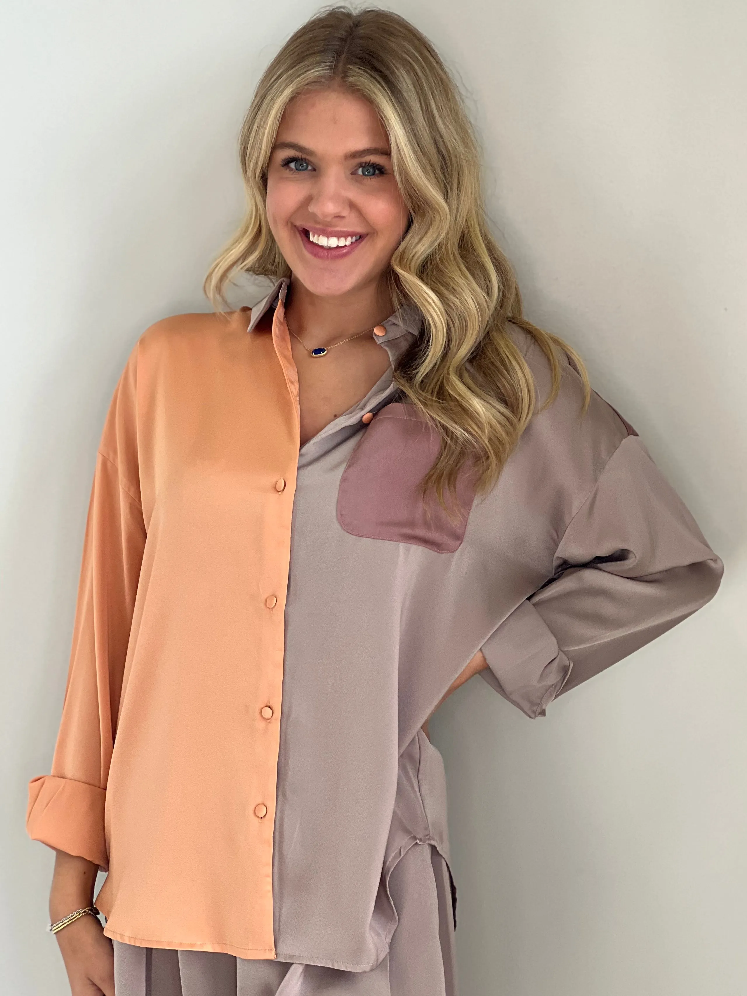 Lydia Color Block Satin Blouse