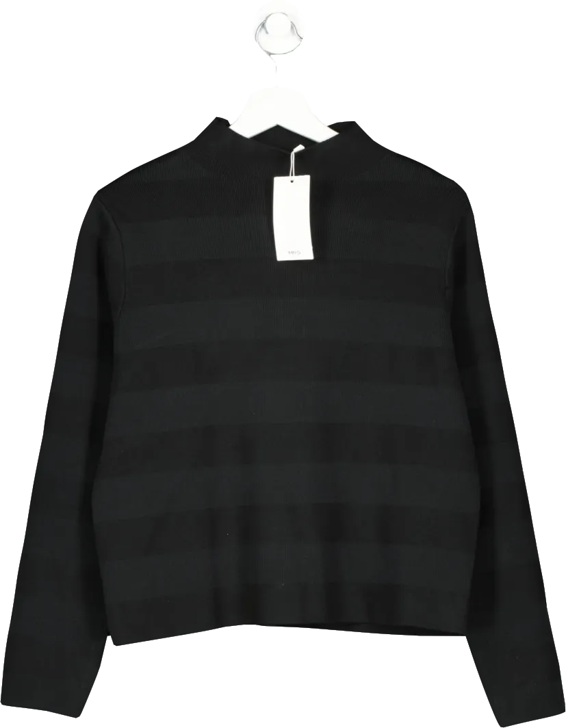 MANGO Black High Neck Jacquard Striped Jumper BNWT UK S