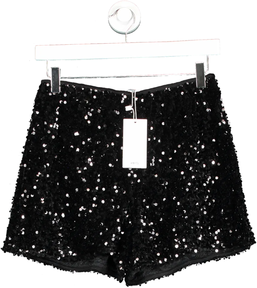 MANGO Black Sequin Shorts UK S