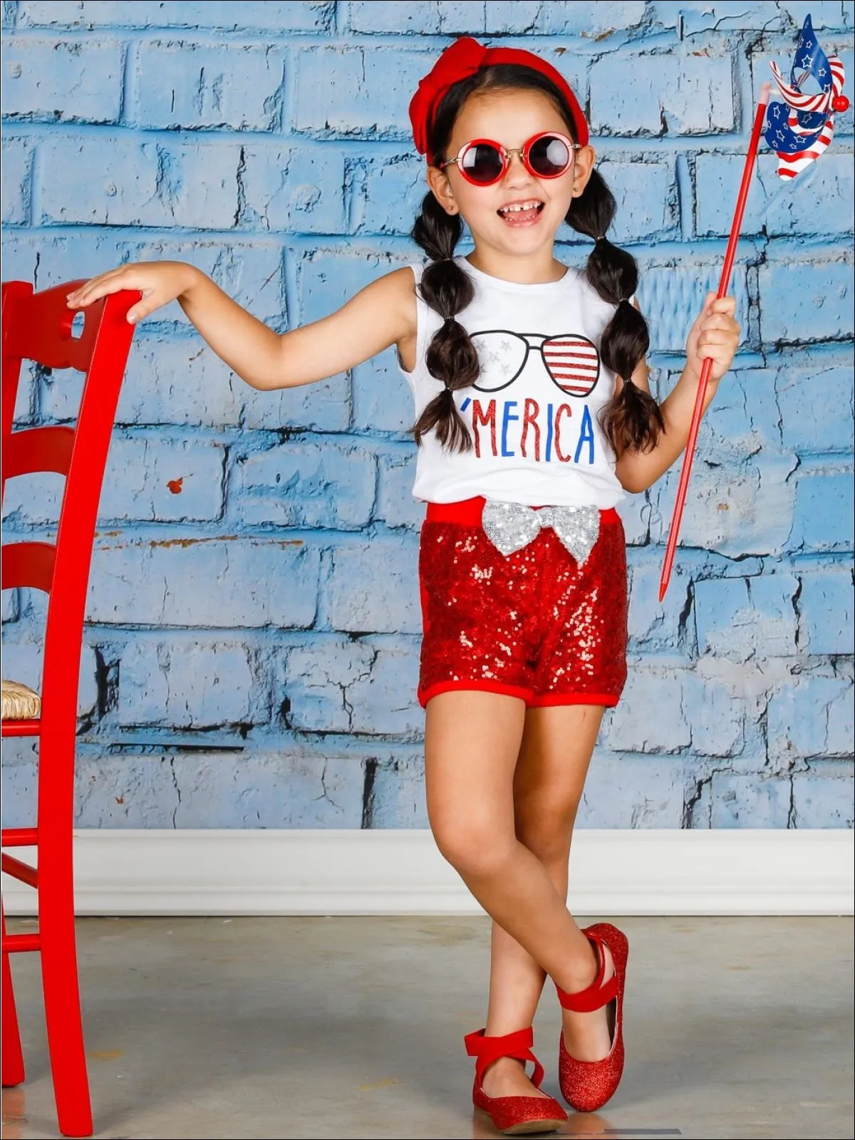 'Merica Top and Sequin Bow Short Set