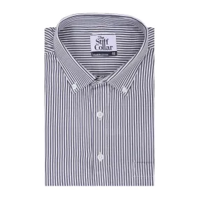 Monti French Navy Blue Stripes Button Down Satin Cotton Shirt