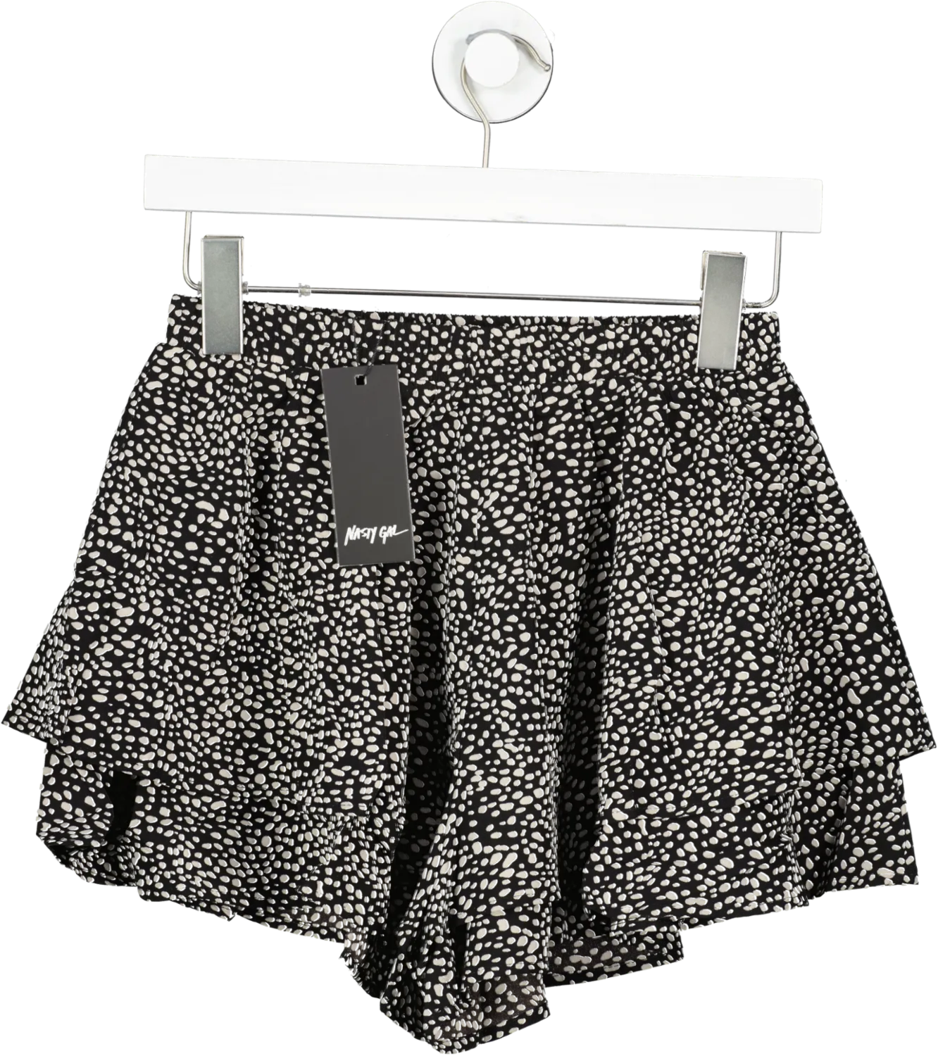 Nasty Gal Black Abstract Polka Dot Ruffle Tiered Shorts UK 8