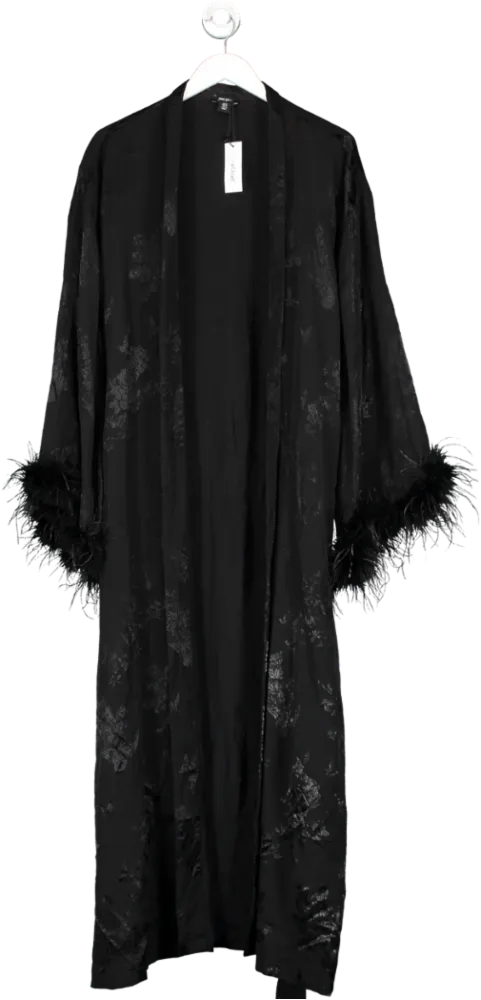 Nasty Gal Black Premium Jacquard Feather Robe UK 14