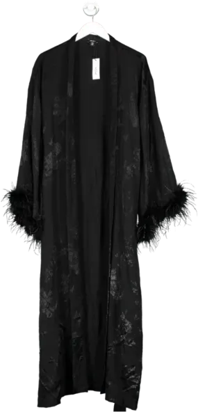 Nasty Gal Black Premium Jacquard Feather Robe UK 14