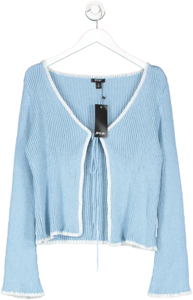 Nasty Gal Blue Whipstitch Tie Front Cardigan UK M