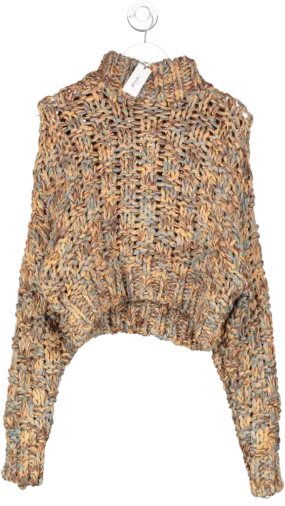 Nasty Gal Brown Premium Cable Weave Stitch High Neck Jumper UK M