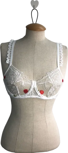 Nasty Gal White Embroidered Cherry Underwire Bra UK 8