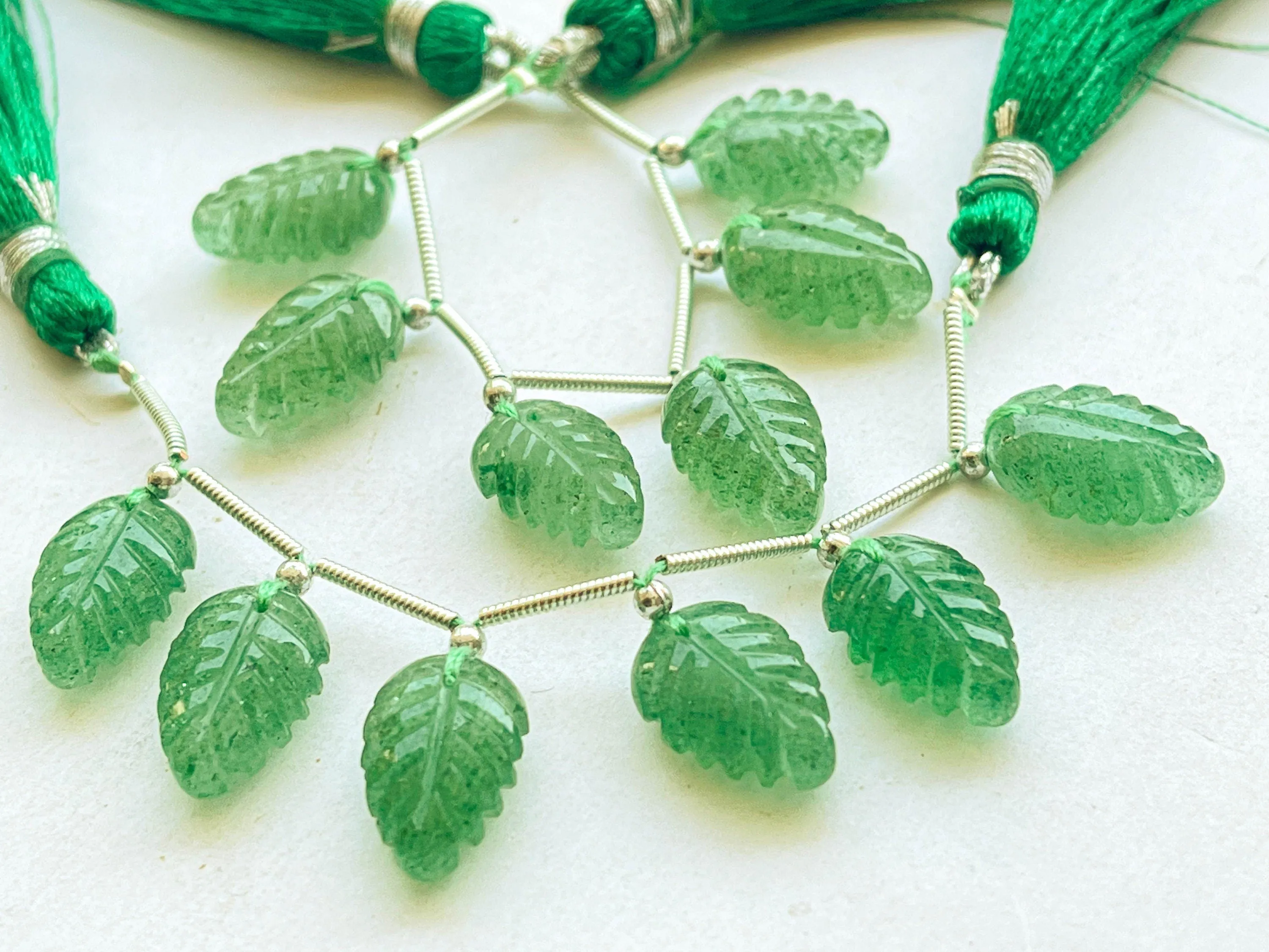 Natural Green Strawberry Quartz Leaf carved Beads