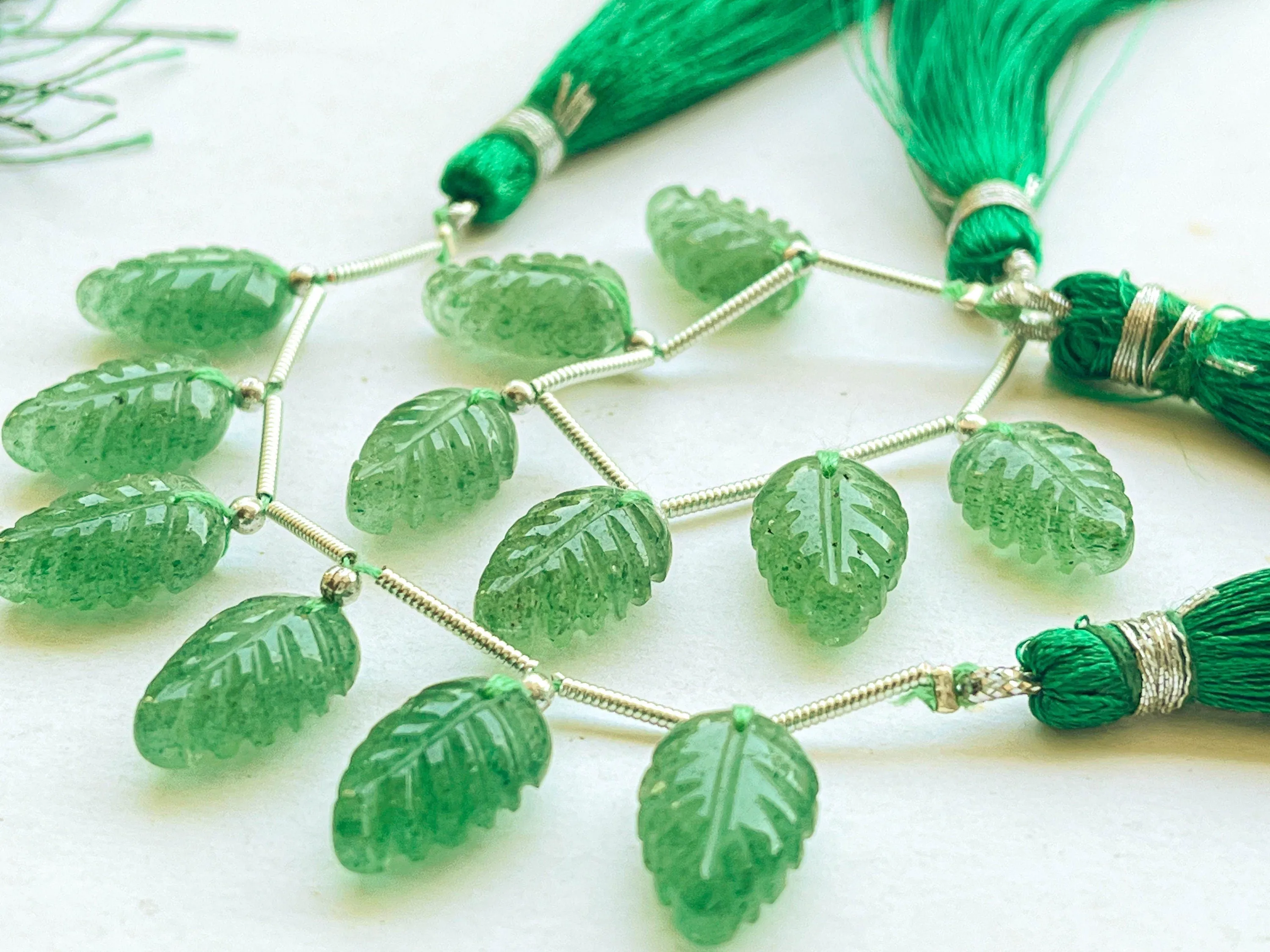 Natural Green Strawberry Quartz Leaf carved Beads