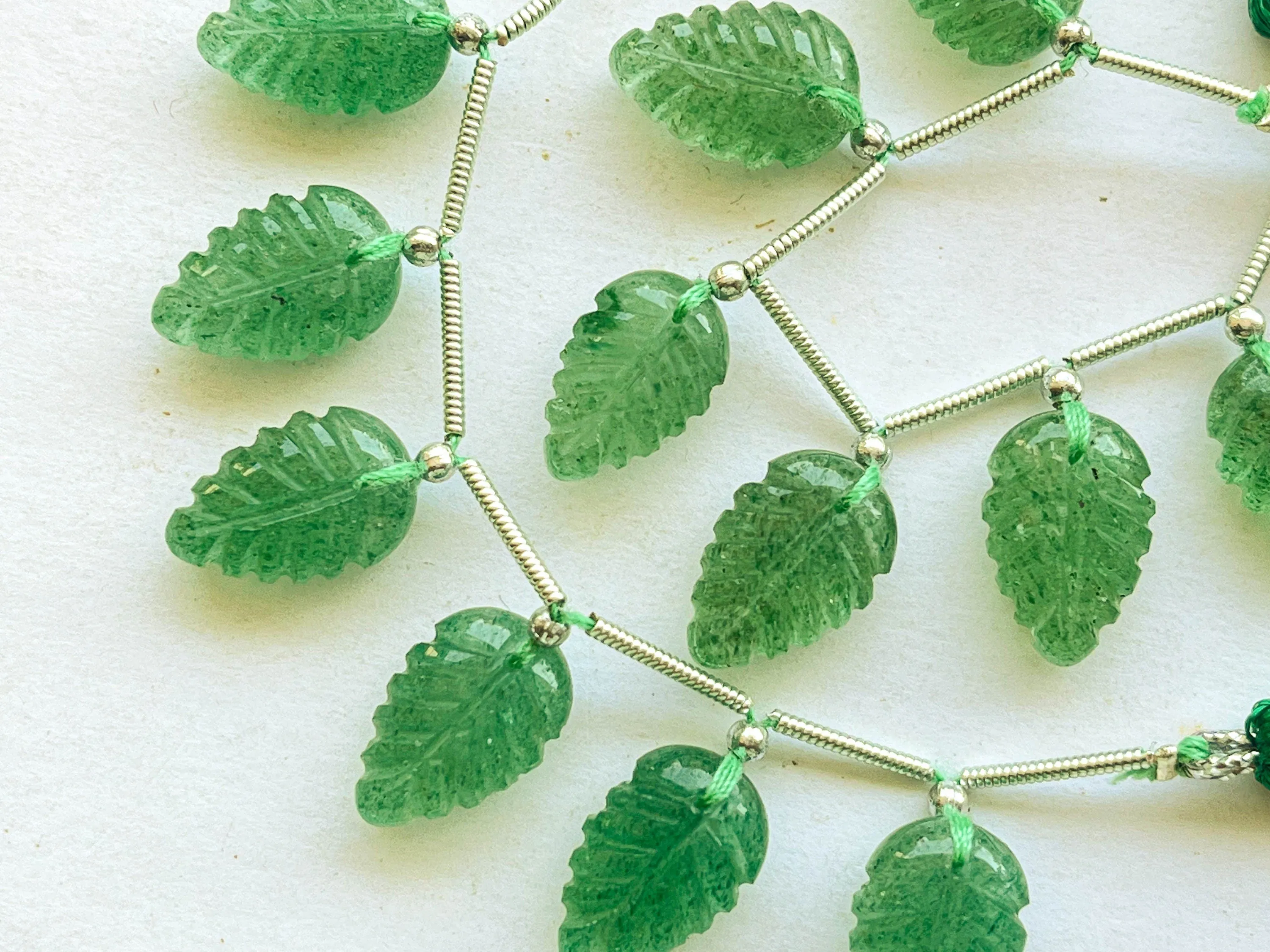 Natural Green Strawberry Quartz Leaf carved Beads