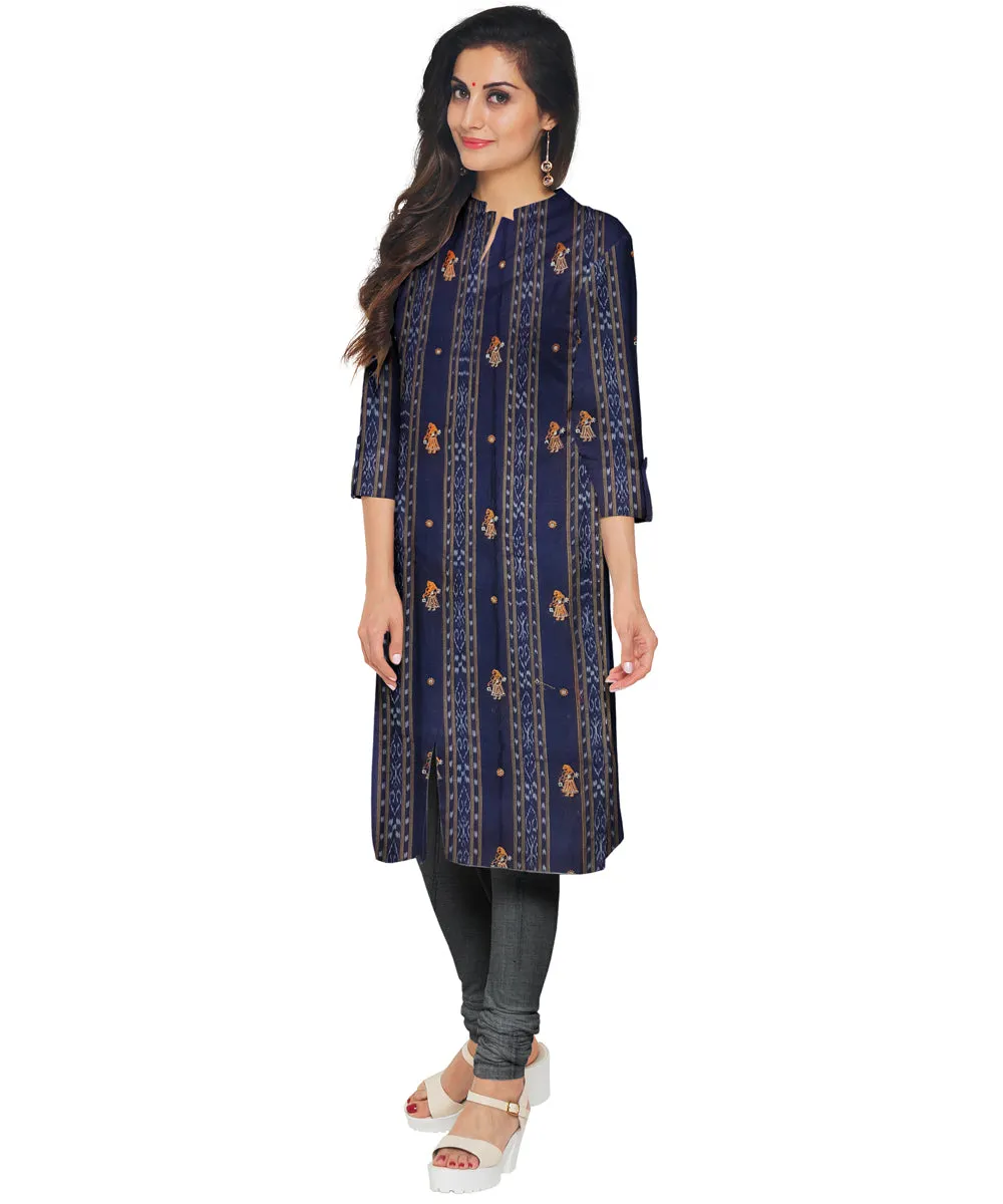 Navy blue handwoven cotton nuapatna dress material