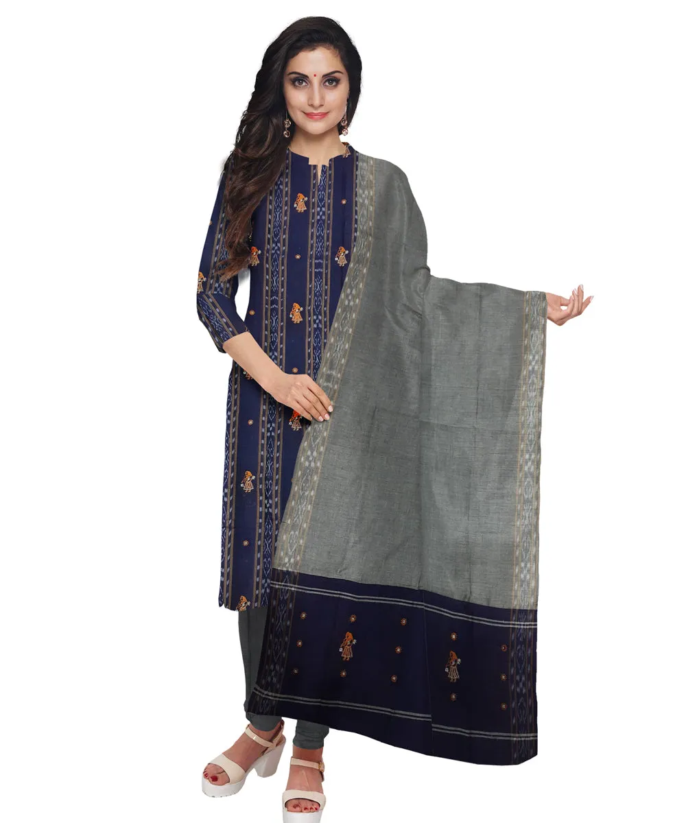 Navy blue handwoven cotton nuapatna dress material