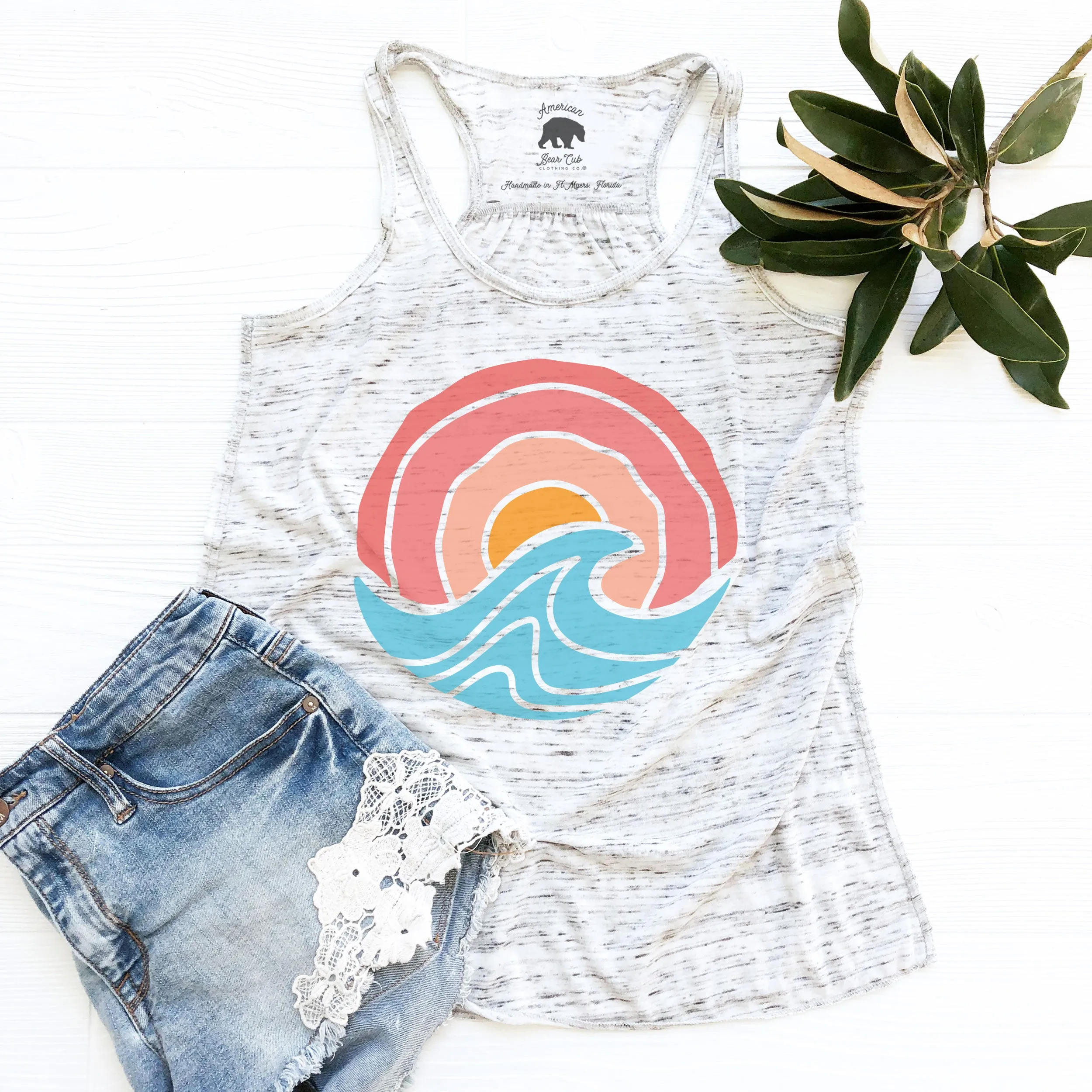 Ocean Sunset Retro flowy racerback tank top