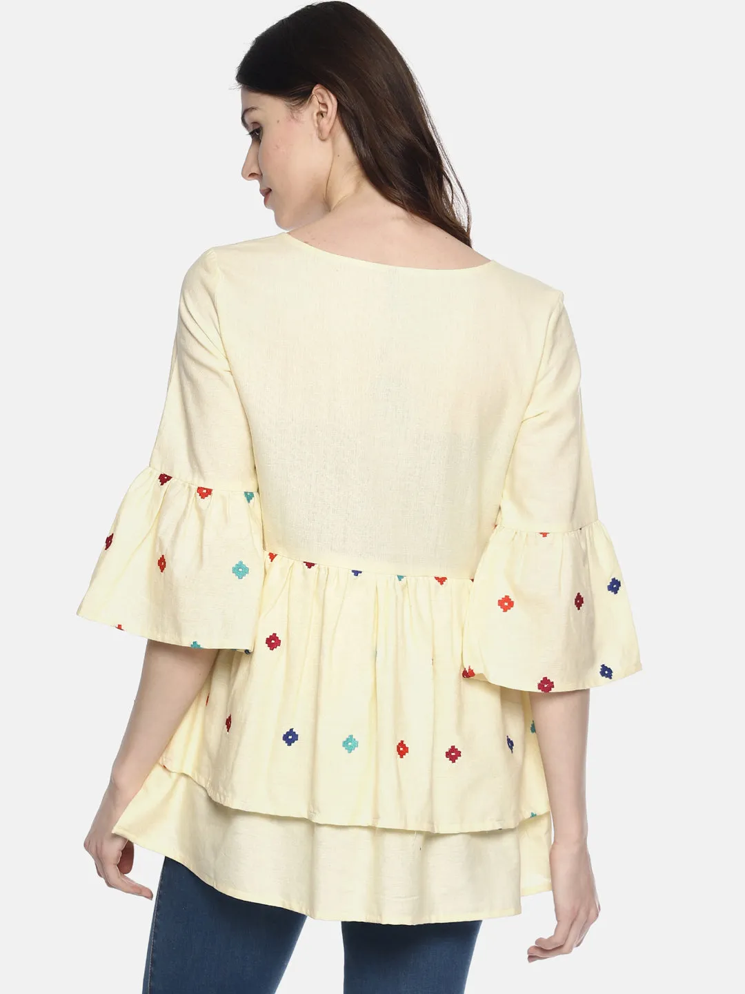 Off White Organic Cotton Shrug With Embroidery