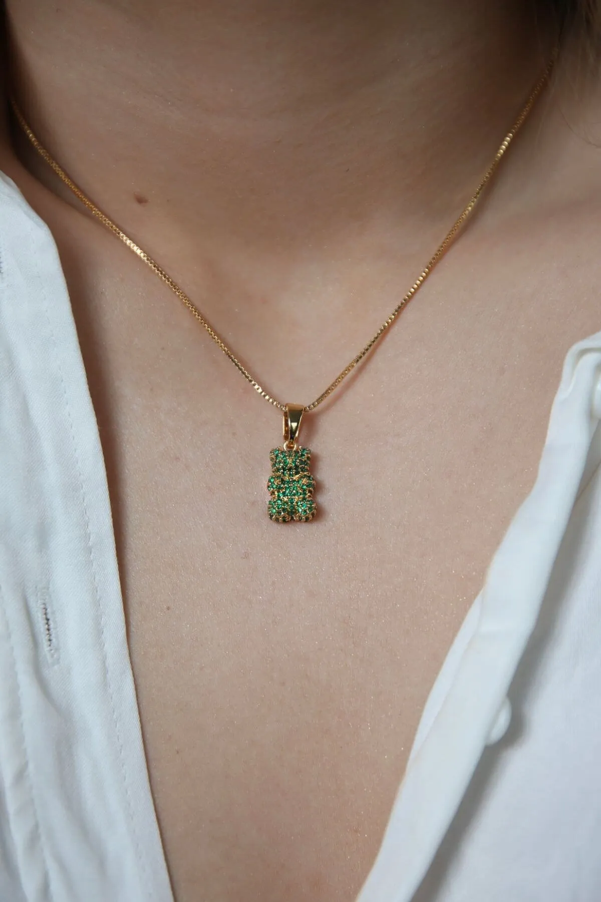 Pave Encrusted Nostalgia Bear Pendant | Green Emerald