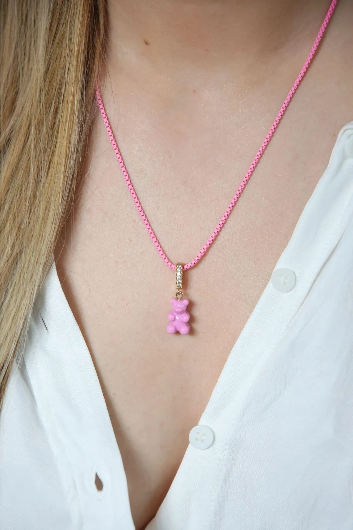 Pave Nostalgia Bear Pendant | Candy Pink