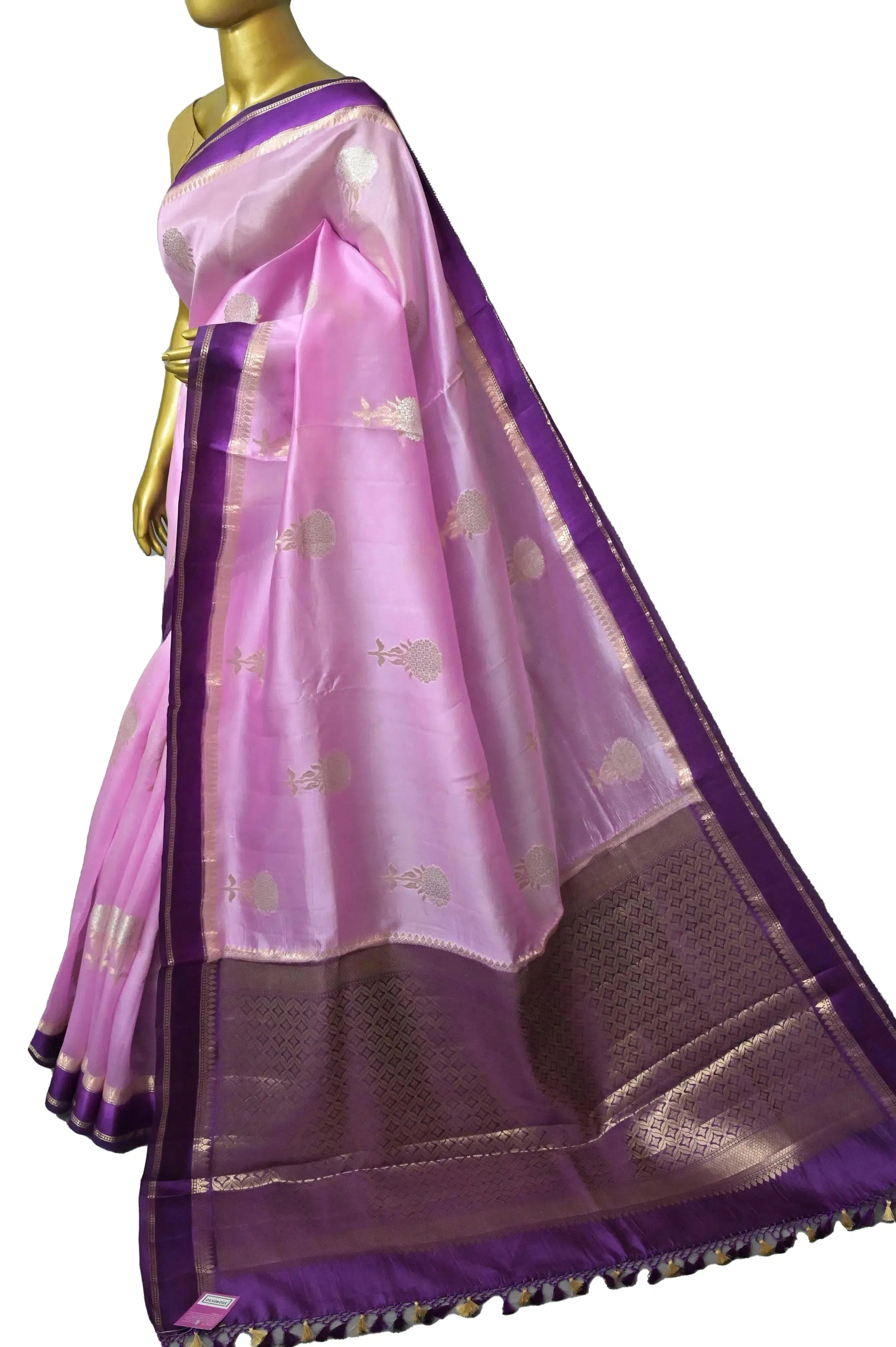 Pink and Purple Color Mango Silk Saree with Silver Zari Butta and Meenakari Work