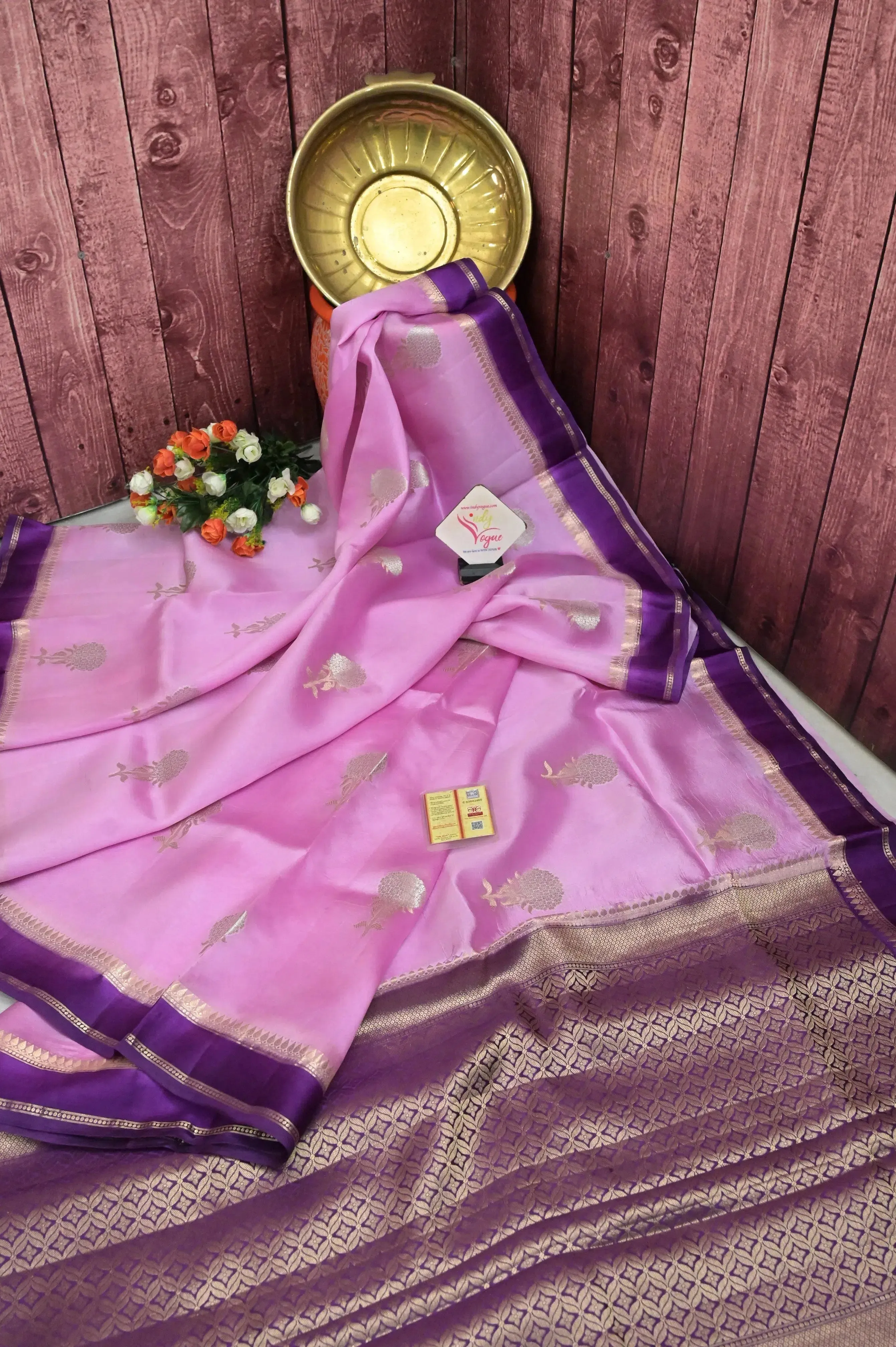 Pink and Purple Color Mango Silk Saree with Silver Zari Butta and Meenakari Work