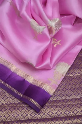 Pink and Purple Color Mango Silk Saree with Silver Zari Butta and Meenakari Work