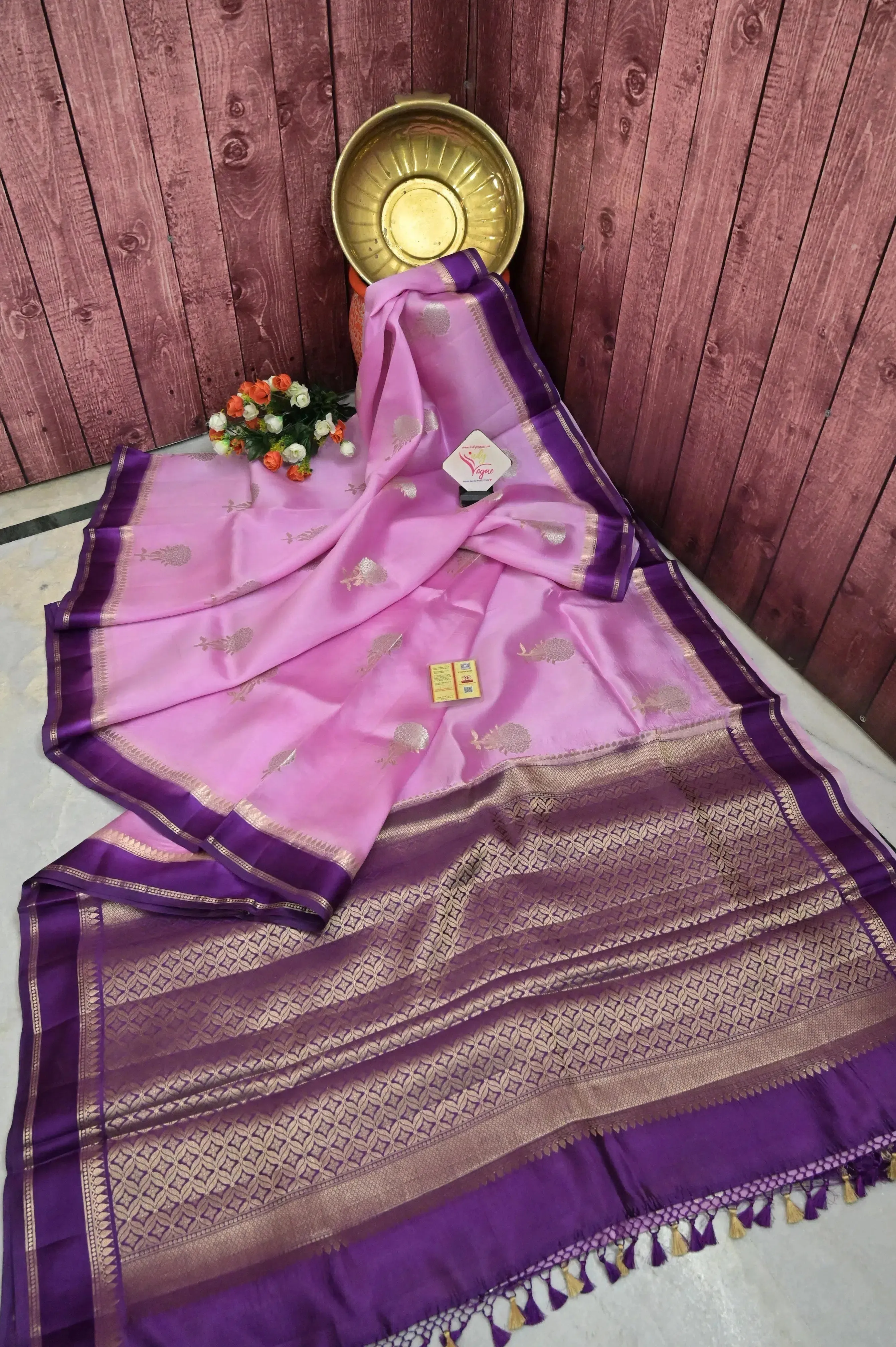 Pink and Purple Color Mango Silk Saree with Silver Zari Butta and Meenakari Work