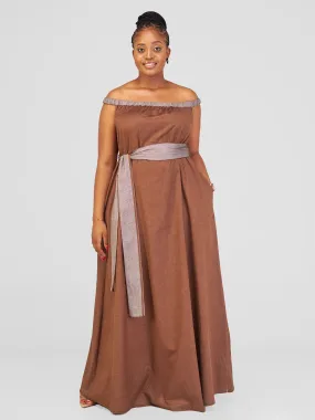 Safari Haya Off Shoulder Maxi Dress - Dark Brown koko