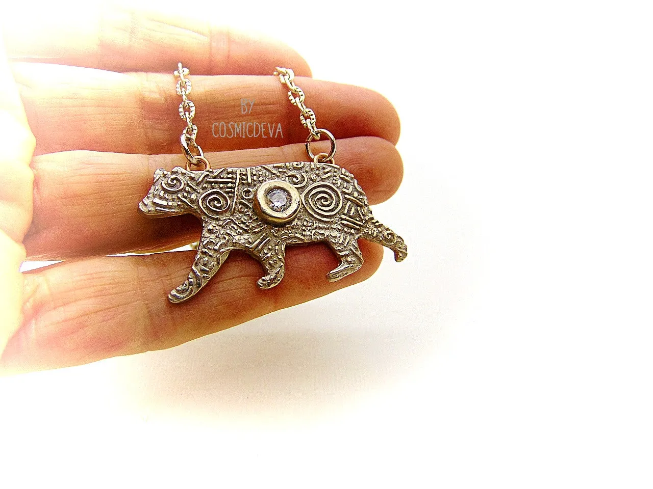 Silver Bear Spirit Animal  Pendant Bronze Necklace