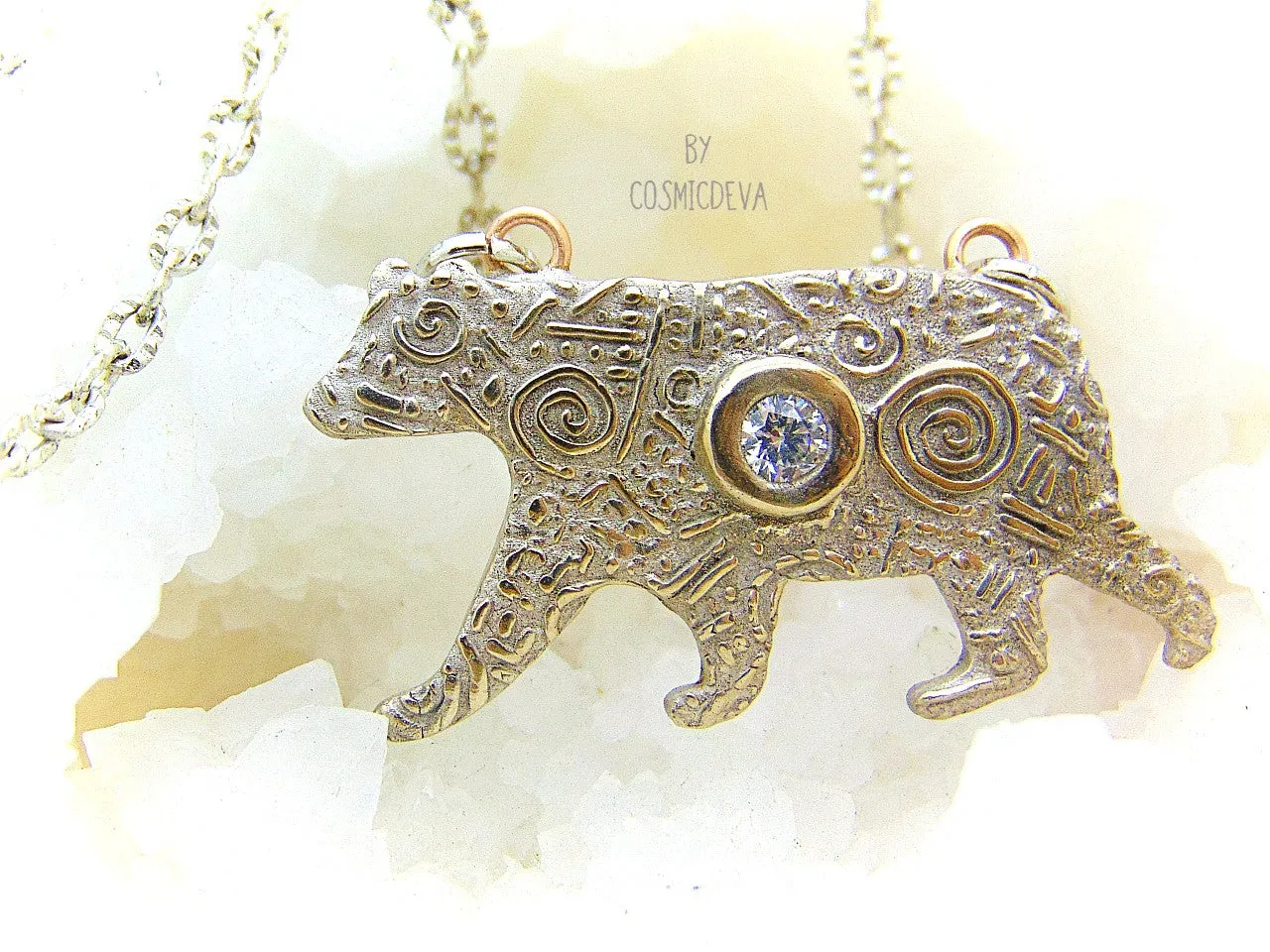 Silver Bear Spirit Animal  Pendant Bronze Necklace