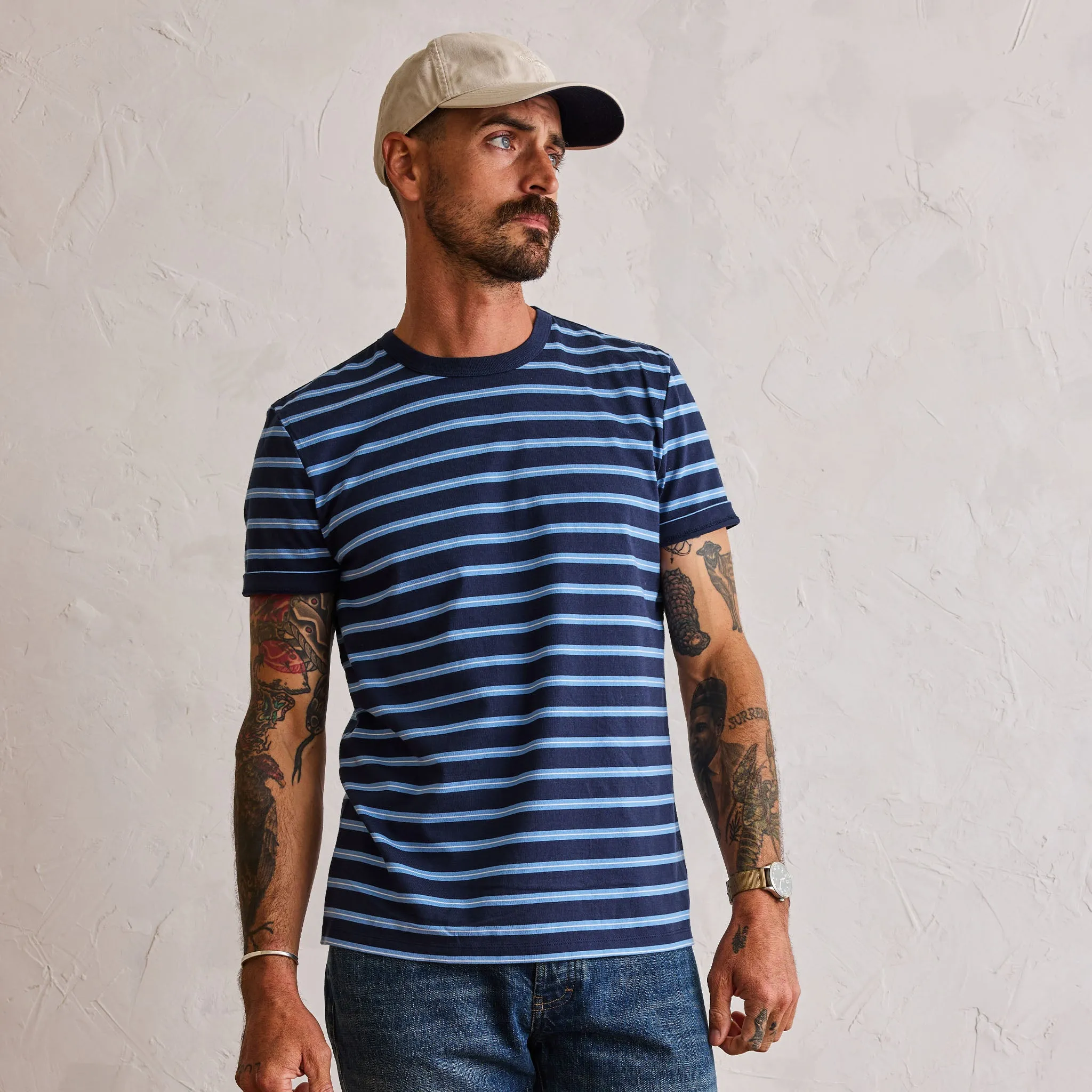 The Organic Cotton Tee in Navy Stripe