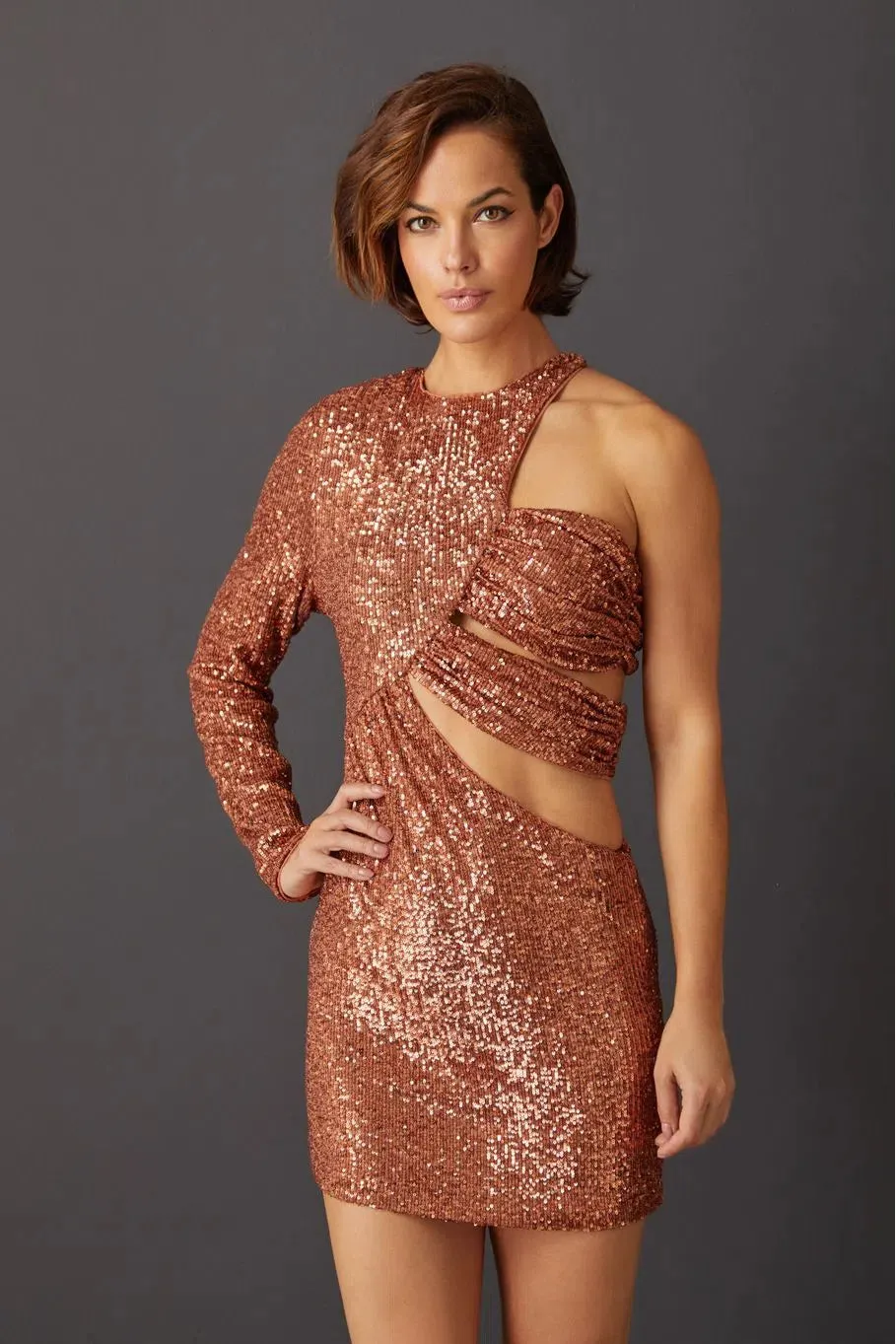 VESTIDO IORANE PAET BRONZE C/ UMA ML FRANCIS