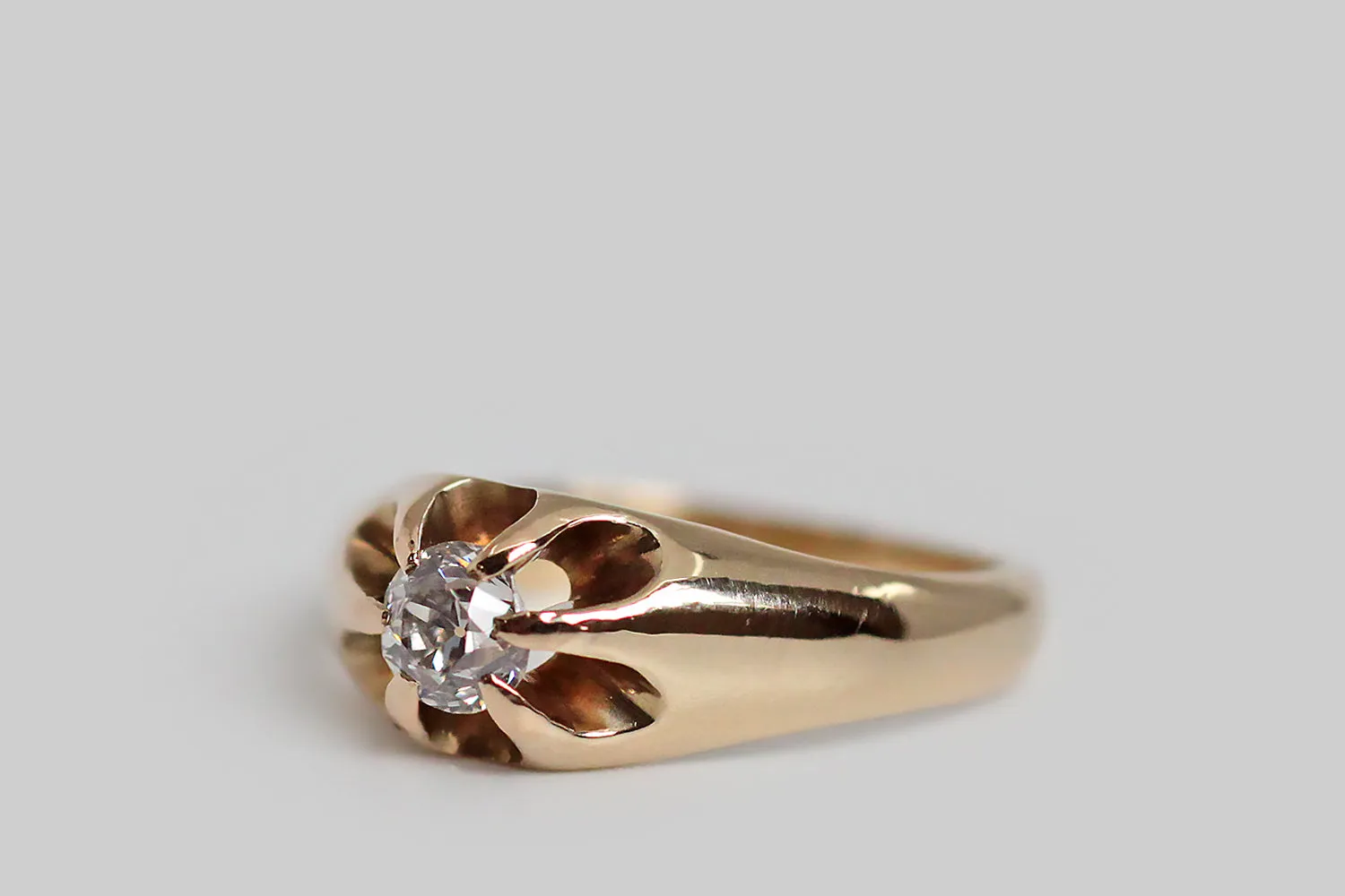 Victorian Era OMC Diamond Belcher Claw Engagement Ring in 14k Gold