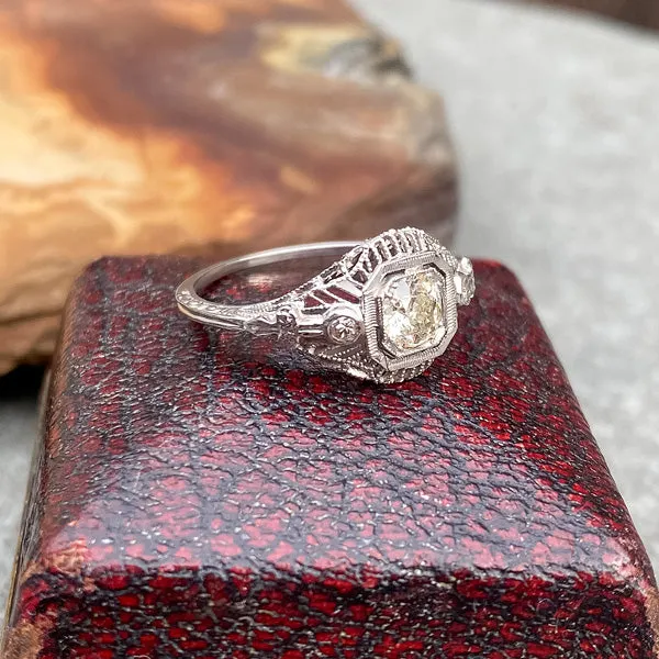 Vintage Filigree Engagement Ring, Old Euro 0.33ct.