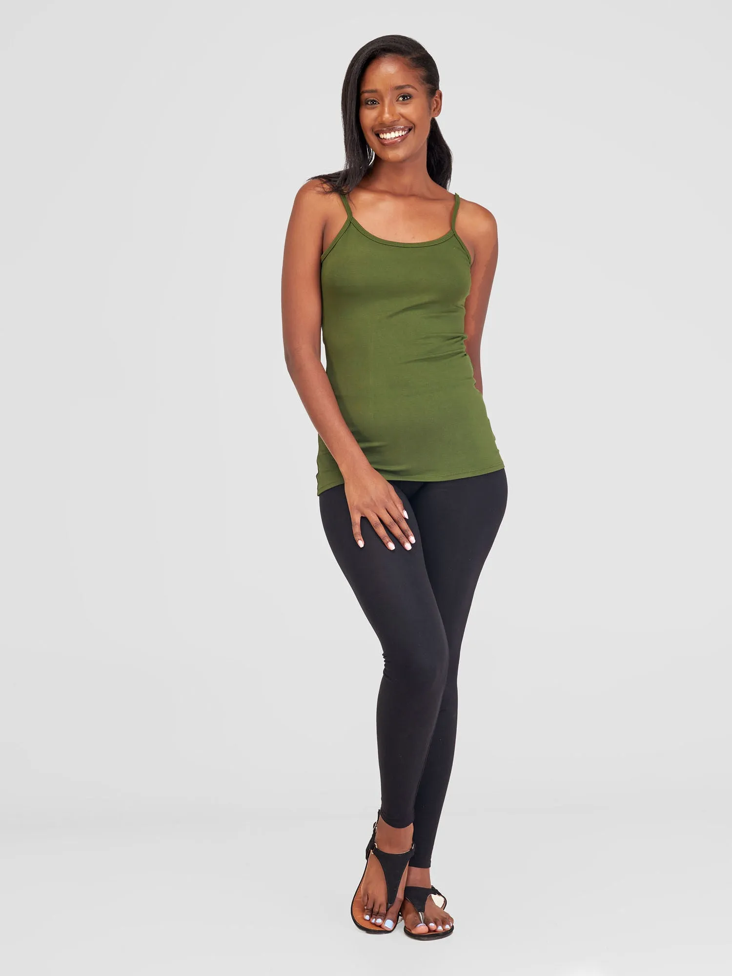 Vivo Basic Spaghetti Strap Tank Top - Hunters Green