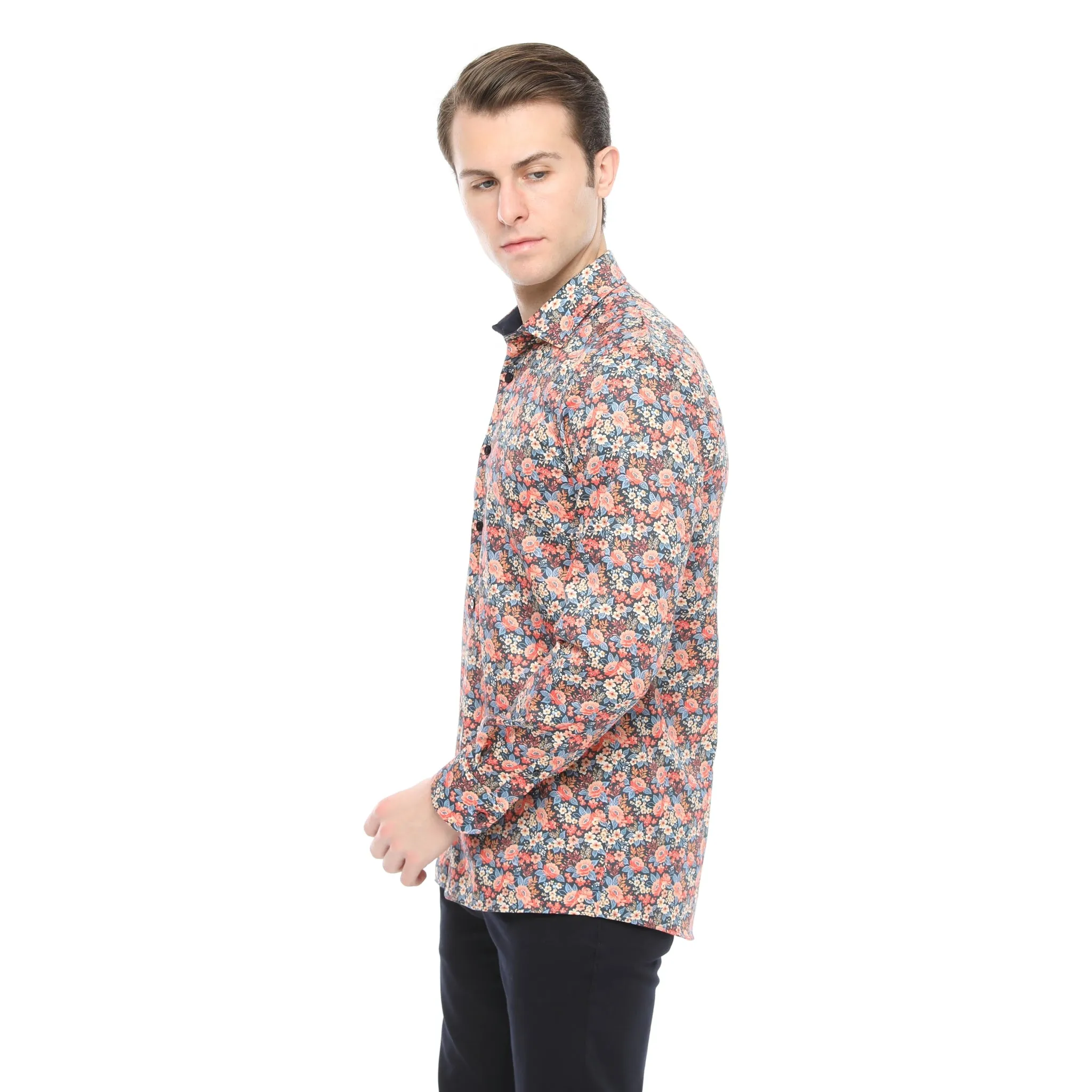 Xact Men's Ditsy Floral Print Long Sleeved Shirt, Regular Fit