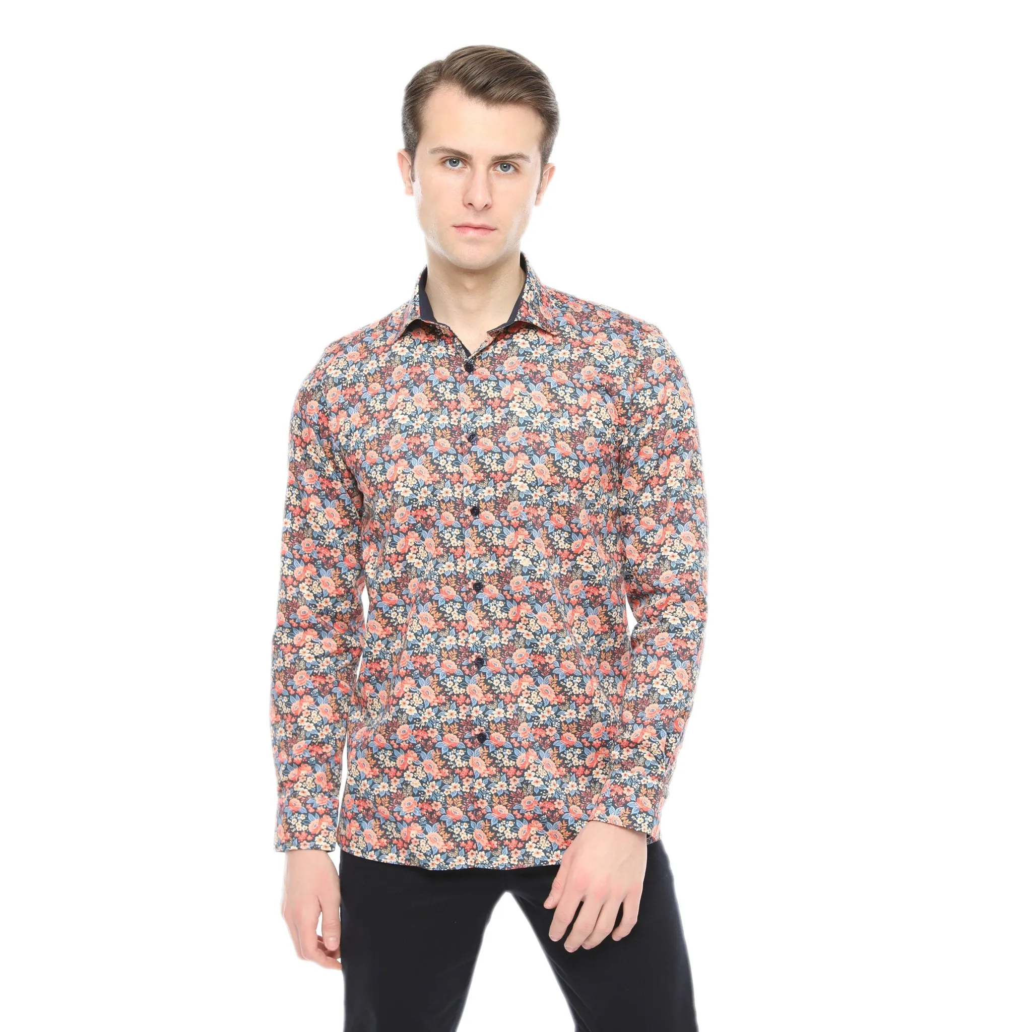 Xact Men's Ditsy Floral Print Long Sleeved Shirt, Regular Fit