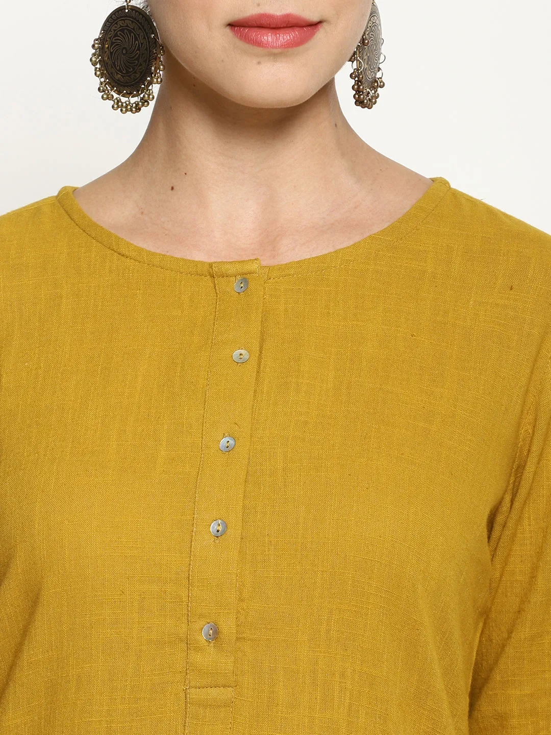 Yellow Dip Dye Kurta With Khadi Print